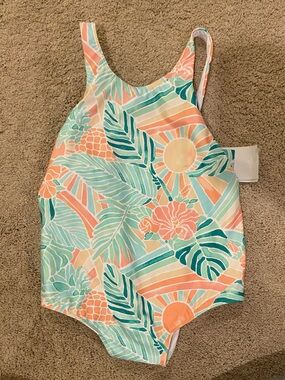 Kenny Flowers Kids Tropical One-Piece Swimsuit - Coral, Teal & Cream